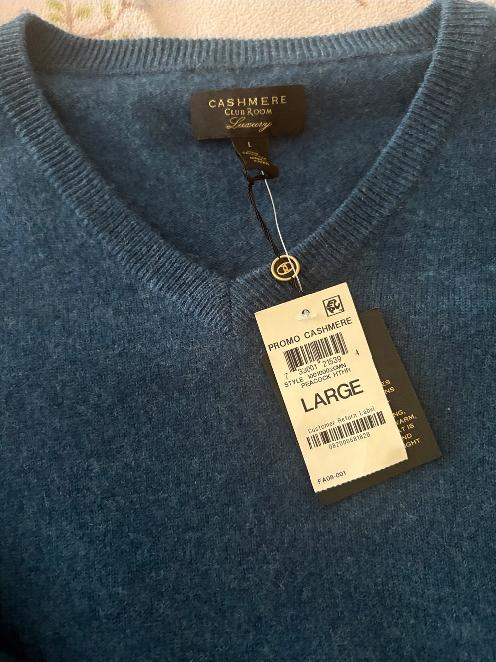 Club Room Blue V-Neck Cashmere-Blend Sweater - Men's